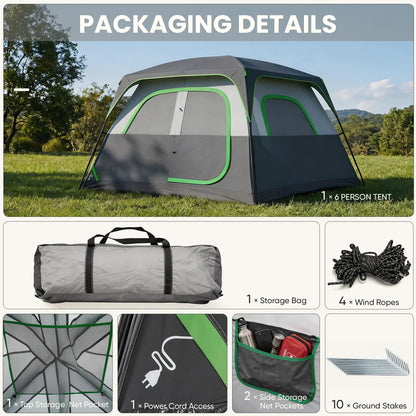 6 Person Waterproof & Windproof Family Camping Tent with Large Interior, Easy Setup Cabin Tent with Mesh Windows & Skylights, Portable Outdoor Tent for Car Camping, Hiking, Fishing