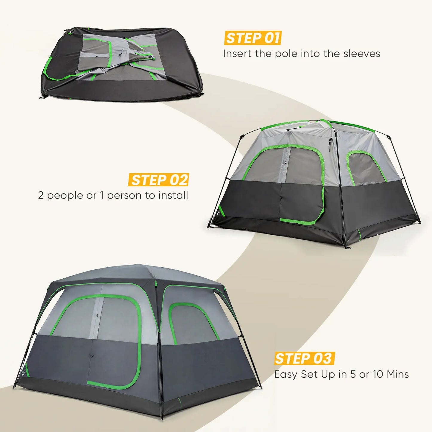 6 Person Waterproof & Windproof Family Camping Tent with Large Interior, Easy Setup Cabin Tent with Mesh Windows & Skylights, Portable Outdoor Tent for Car Camping, Hiking, Fishing